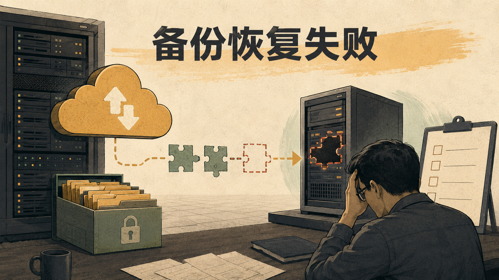 云服务器备份恢复失败与恢复验证示意图