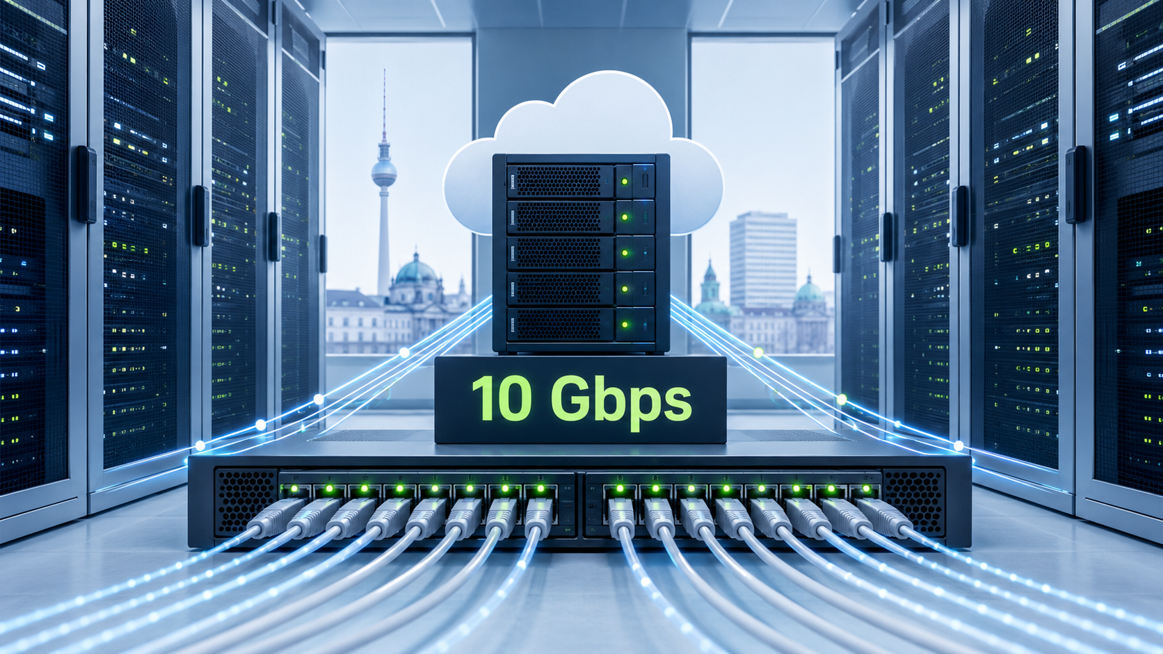 德国数据中心 10Gbps 高带宽 VPS 网络示意图