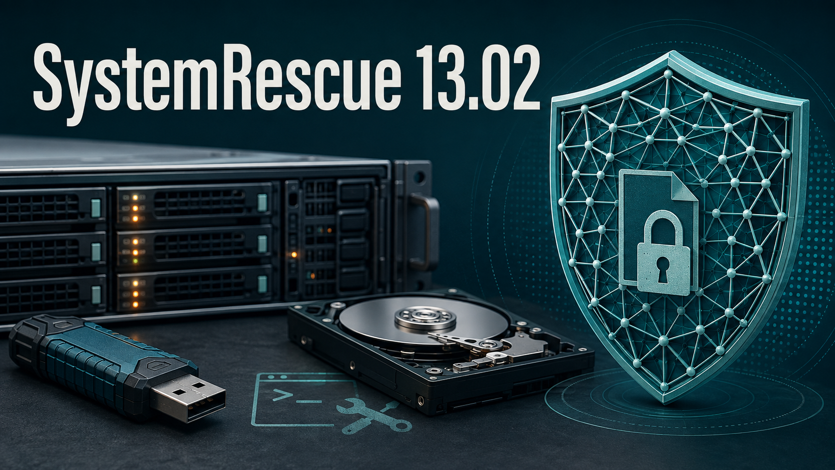 SystemRescue 13.02服务器救援与离线文件加密示意图