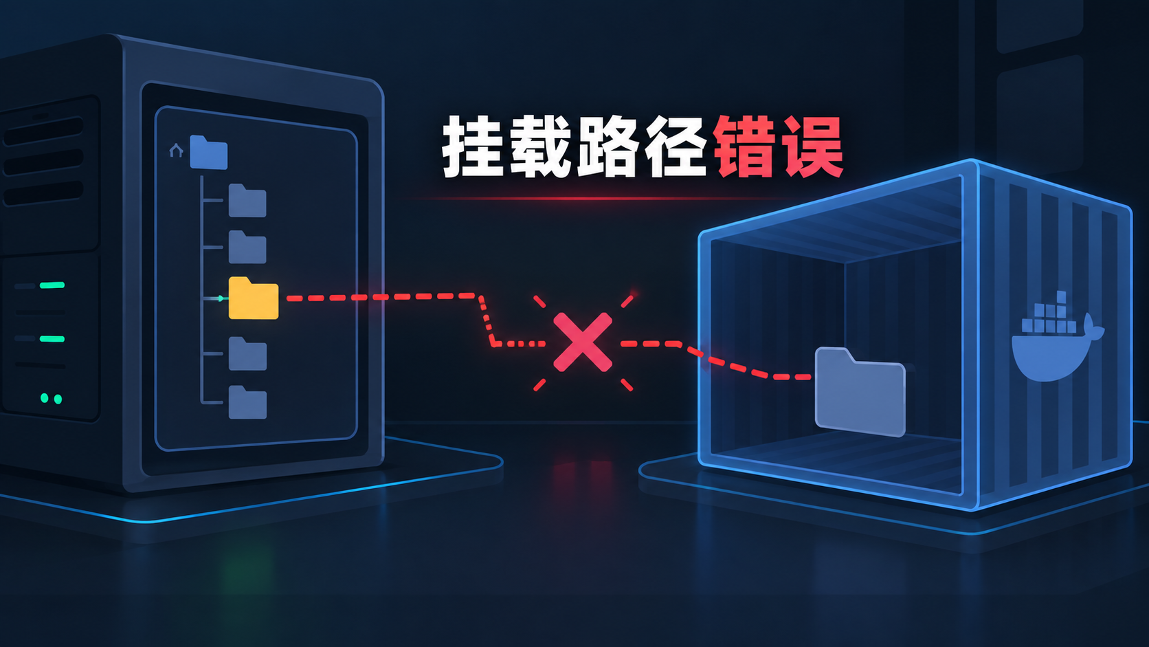 Docker容器与宿主机之间的绑定挂载路径配置错误示意图