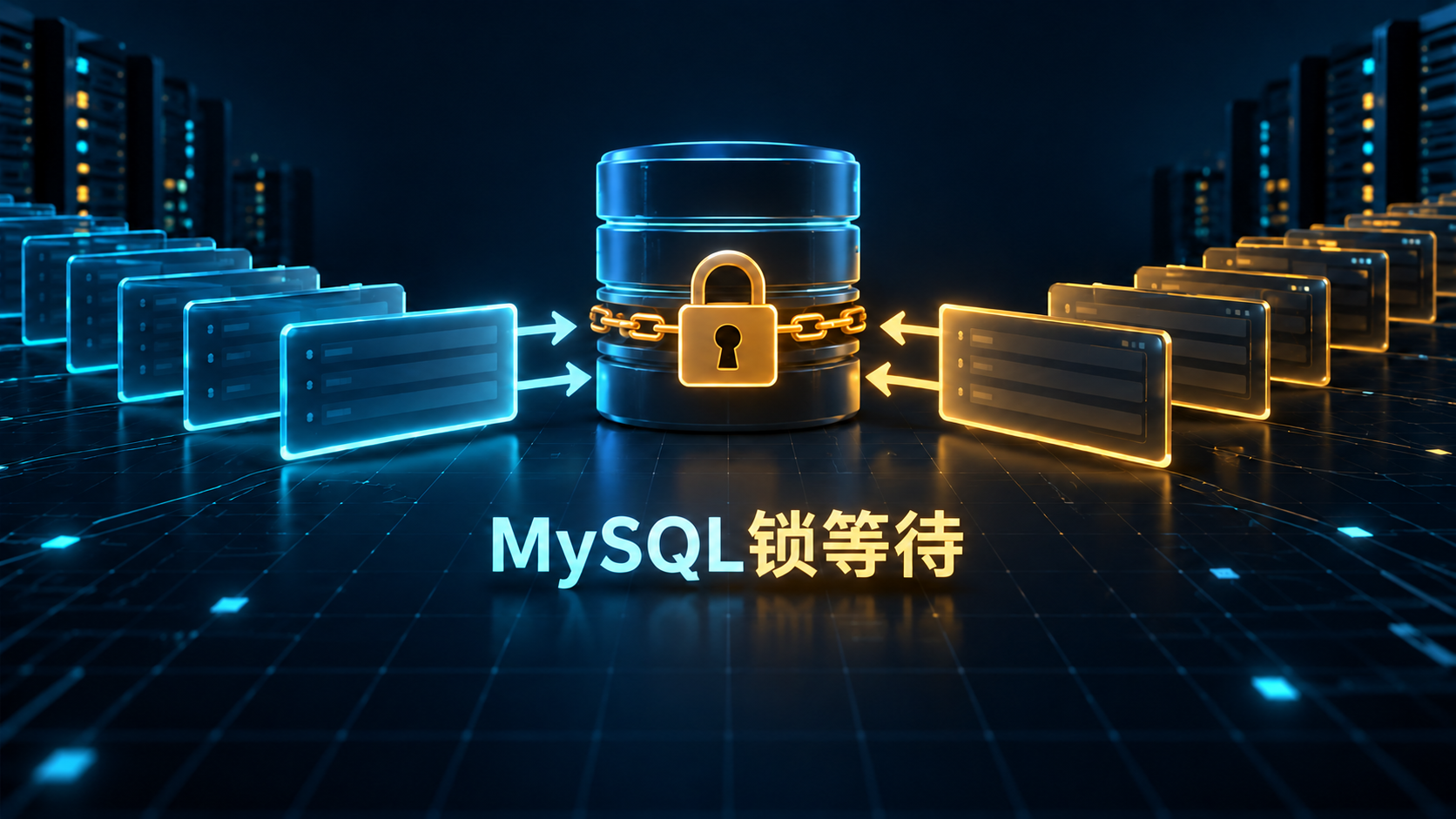 MySQL事务等待InnoDB行锁并定位阻塞会话的示意图