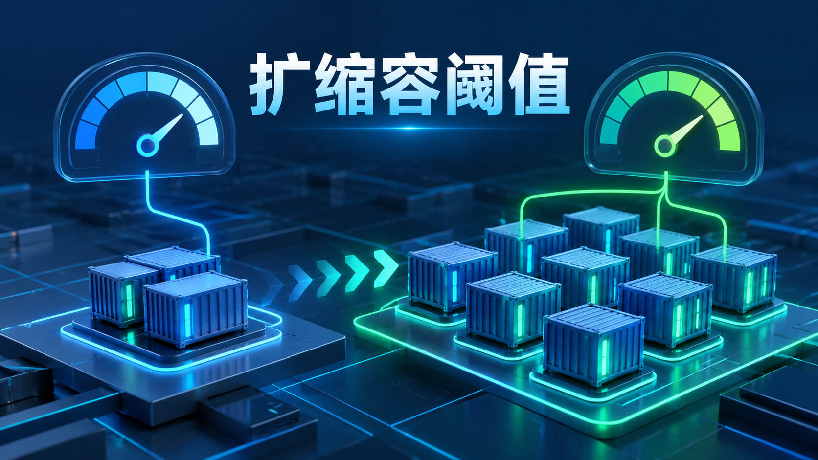 容器实例按照CPU与并发阈值自动扩缩容的示意图