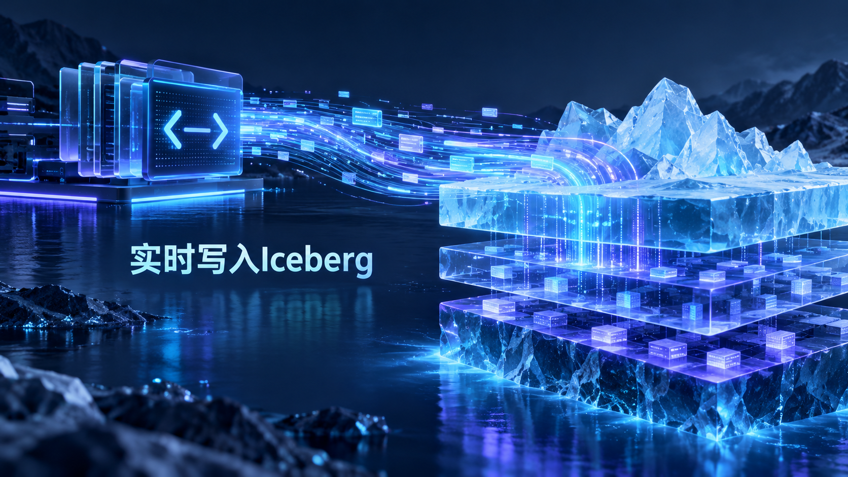实时数据流写入Apache Iceberg托管表的分层存储示意图
