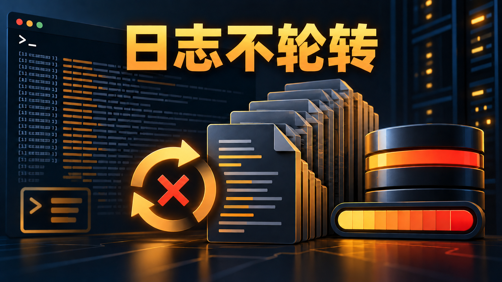 Linux日志文件因logrotate未触发或配置错误而持续增长的示意图