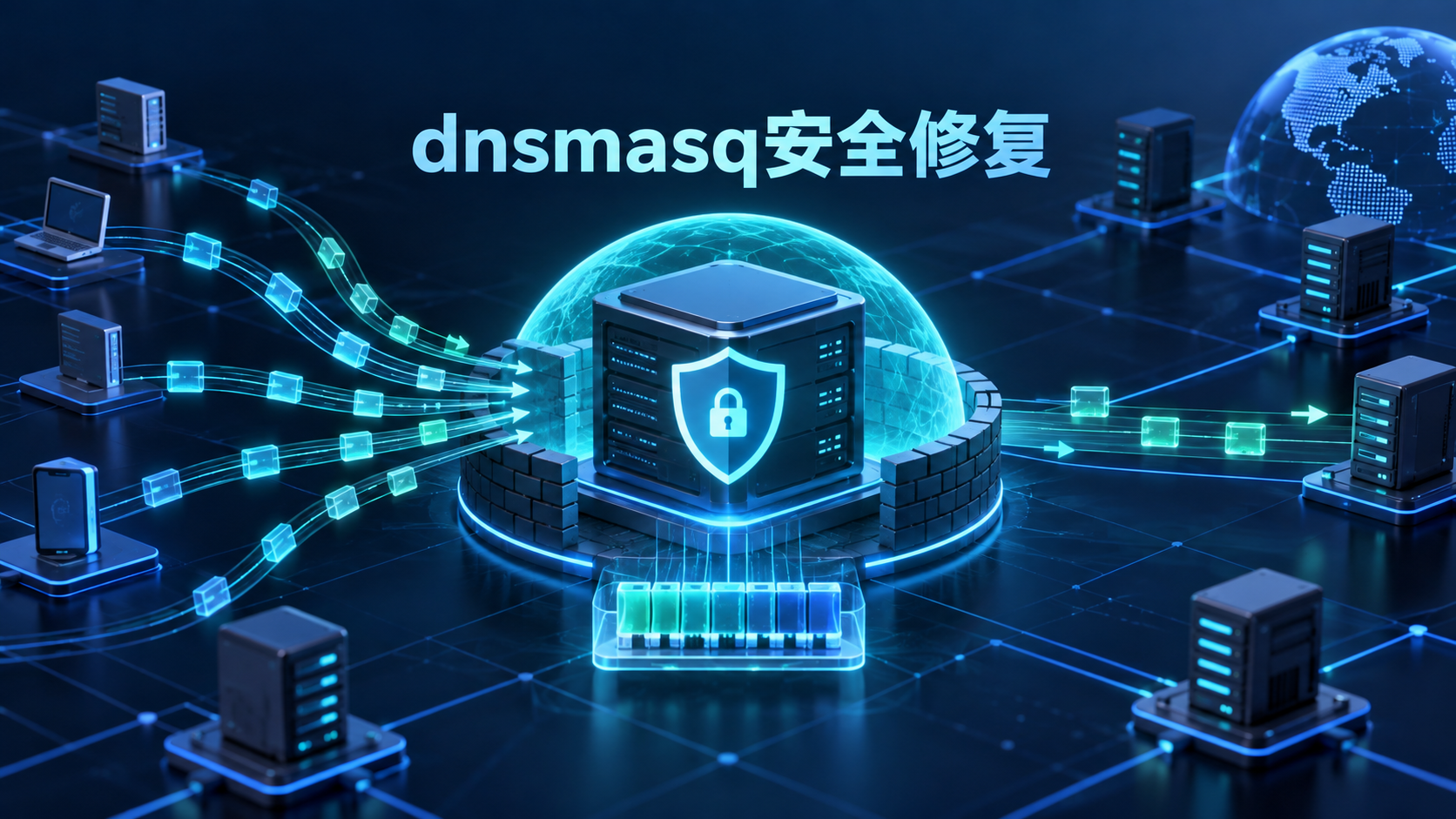 dnsmasq处理DNS请求并修复内存安全问题的网络示意图