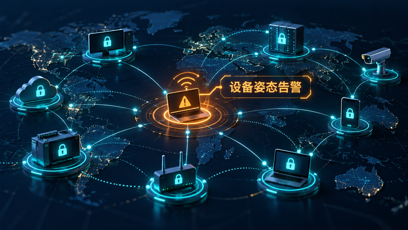 多台联网设备中一台设备出现姿态状态警示的示意图