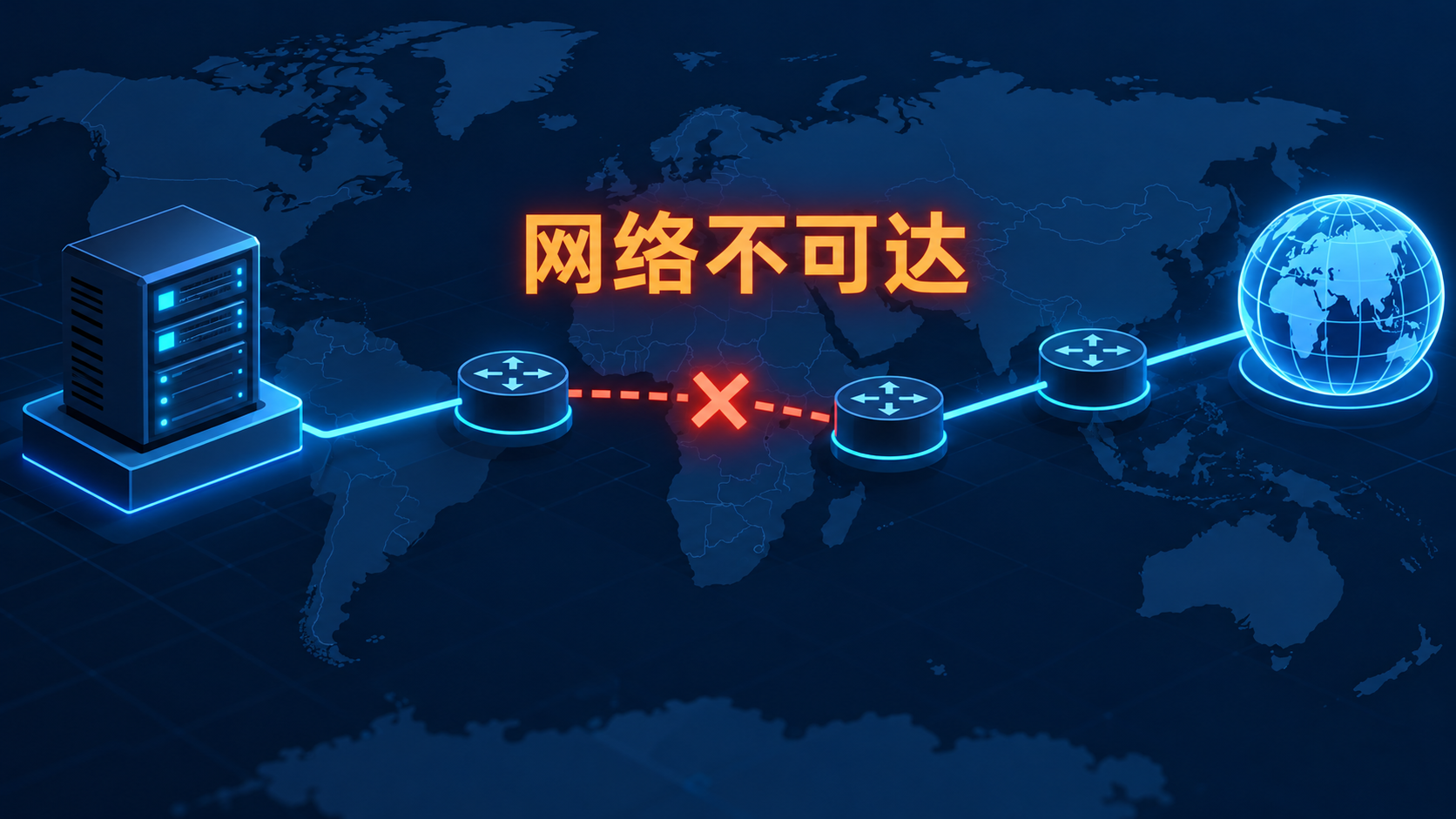 Linux云服务器到外部网络的路由路径中断示意图