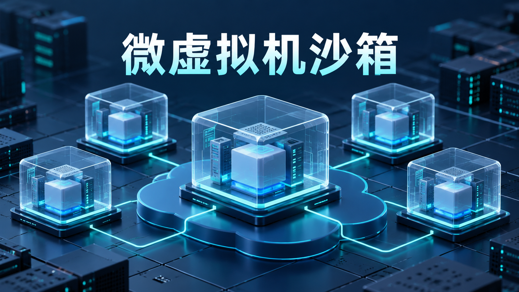 多个工作负载分别运行在独立微虚拟机沙箱中的云基础设施示意图