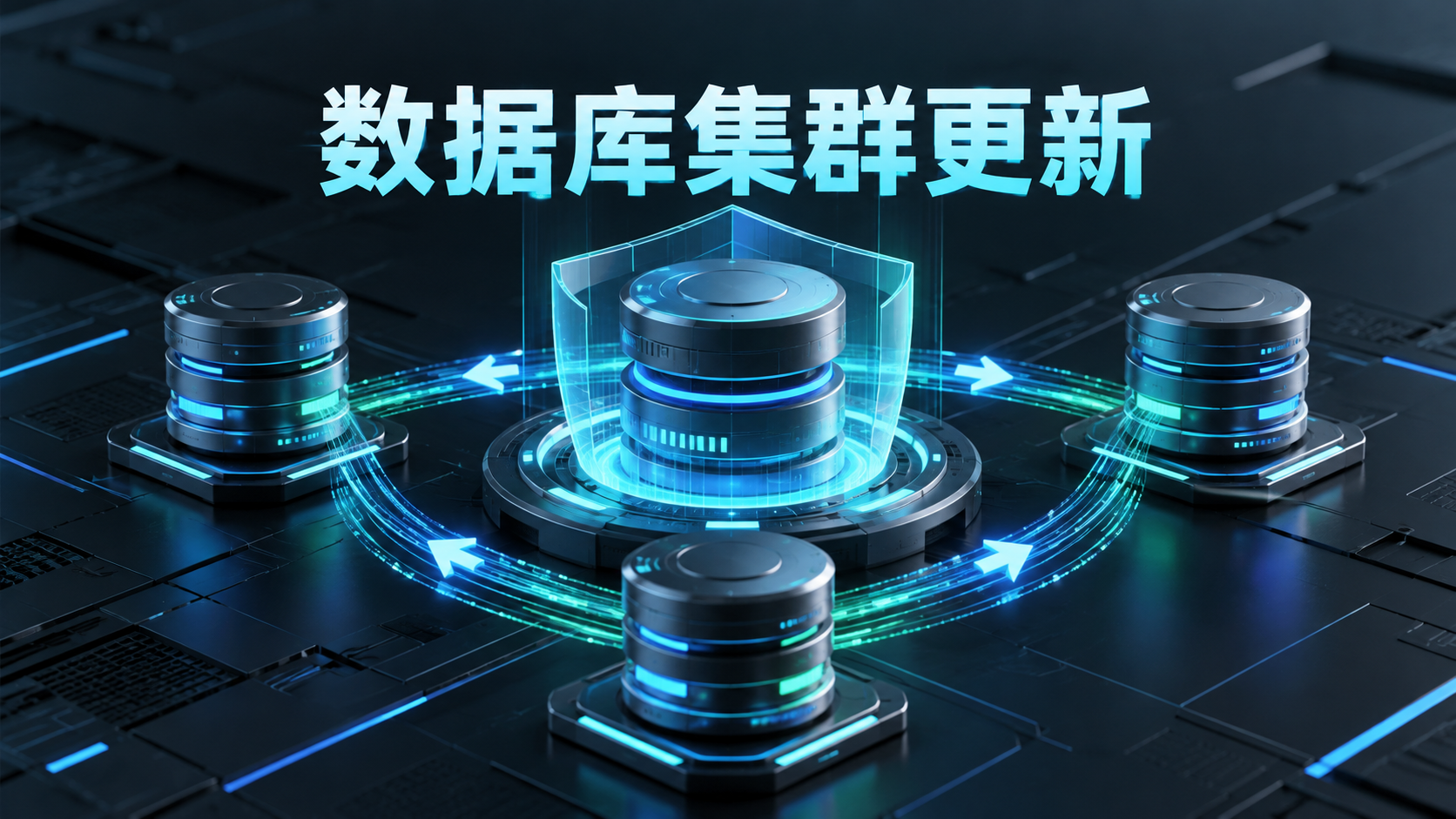 多个数据库节点围绕受保护数据核心进行同步的示意图