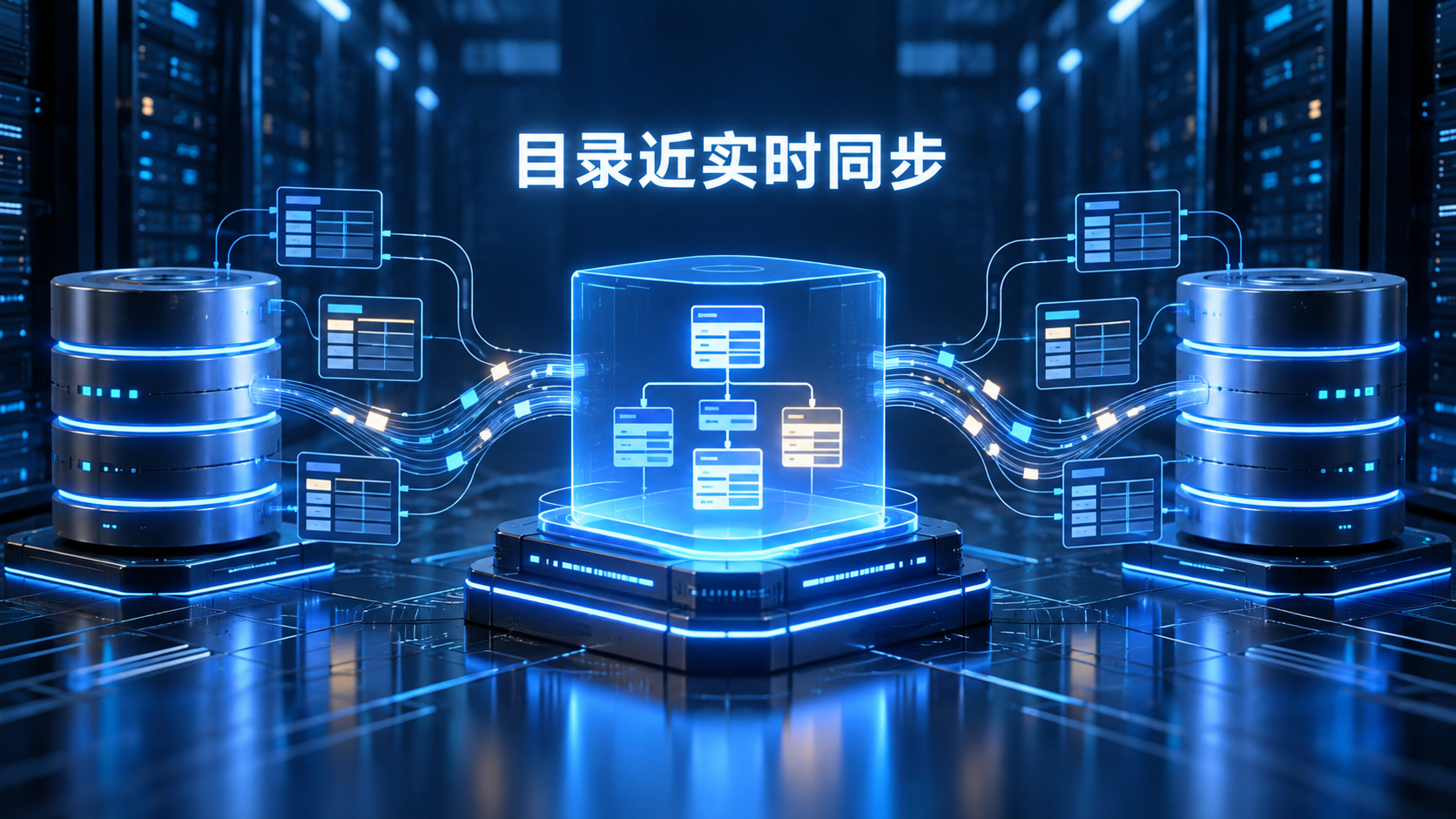 数据库架构变更流向元数据目录的近实时同步示意图