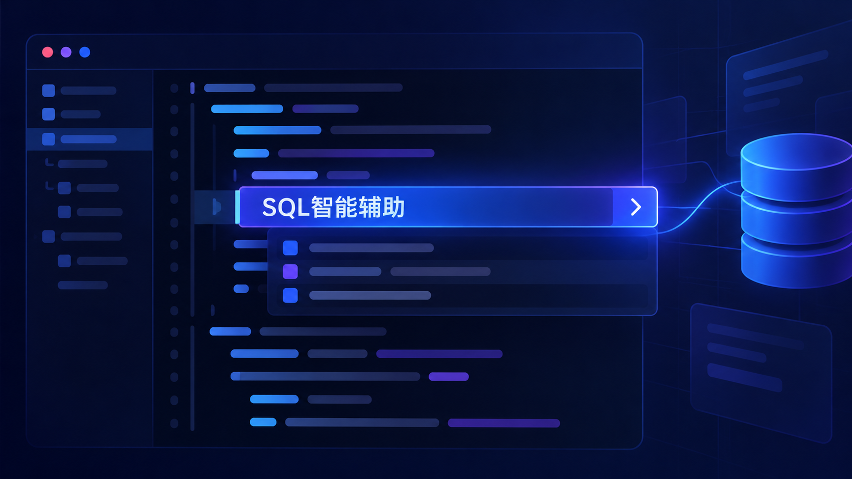 SQL编辑器选中查询片段后出现智能辅助操作按钮的示意图