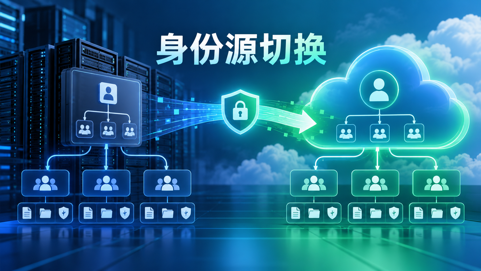 企业用户和群组从目录迁移到云身份源且保留授权的示意图