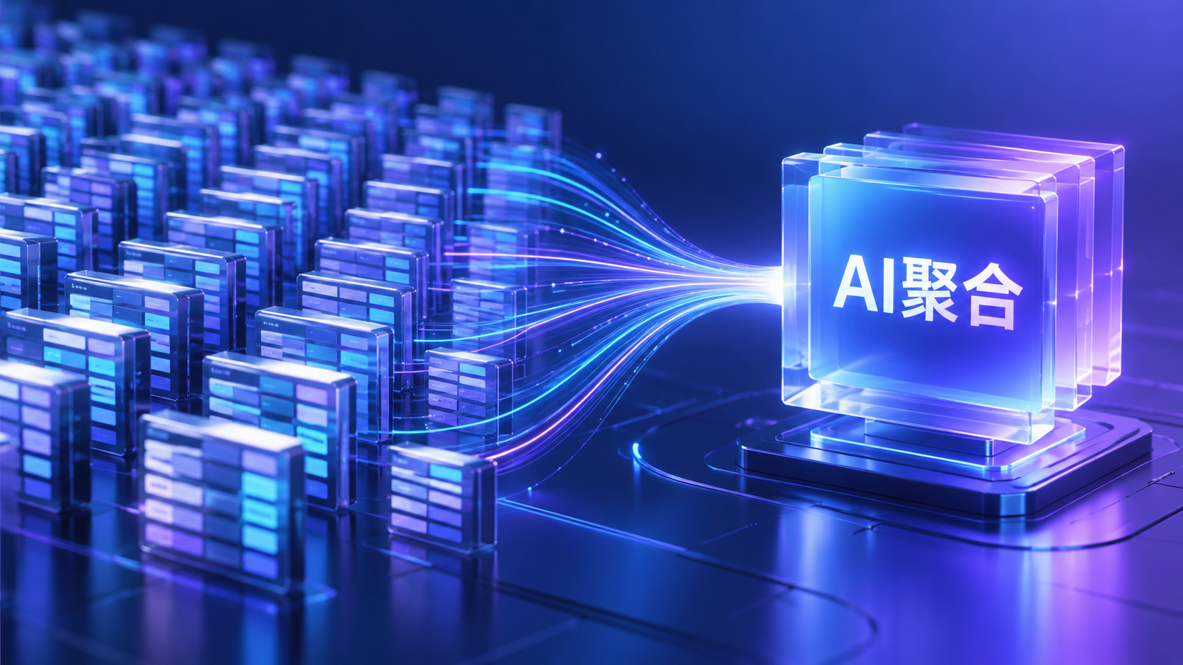 多组数据汇入AI聚合结果的示意图