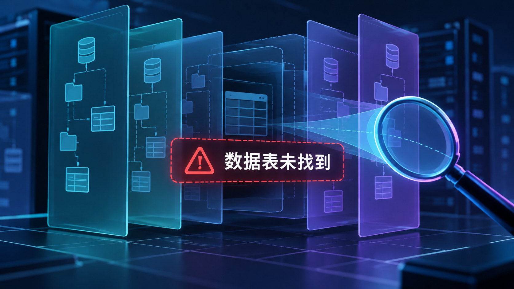 数据库查询在不同schema层级中查找目标数据表的示意图
