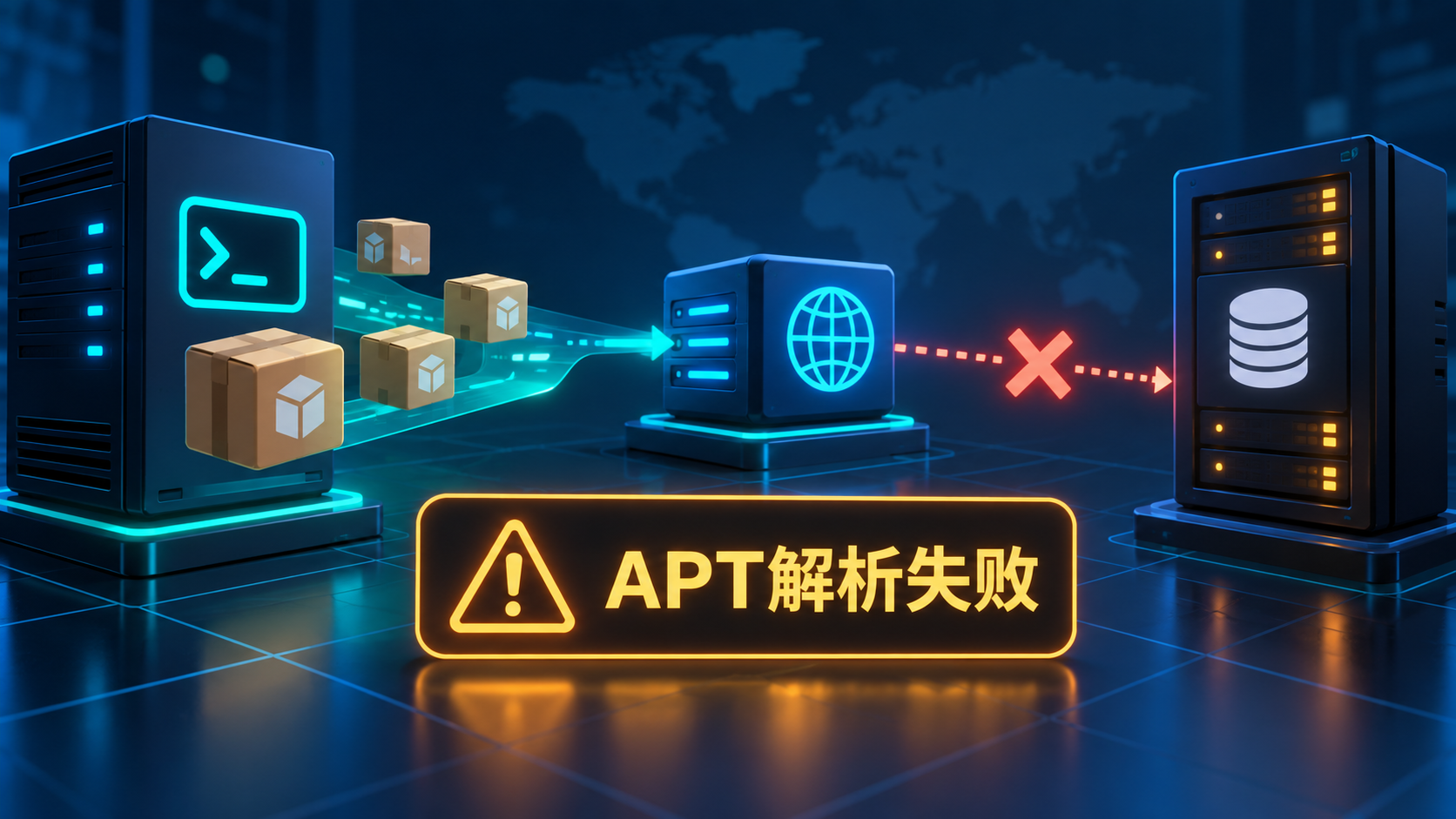 APT因DNS无法解析软件源域名而停止获取软件包的示意图
