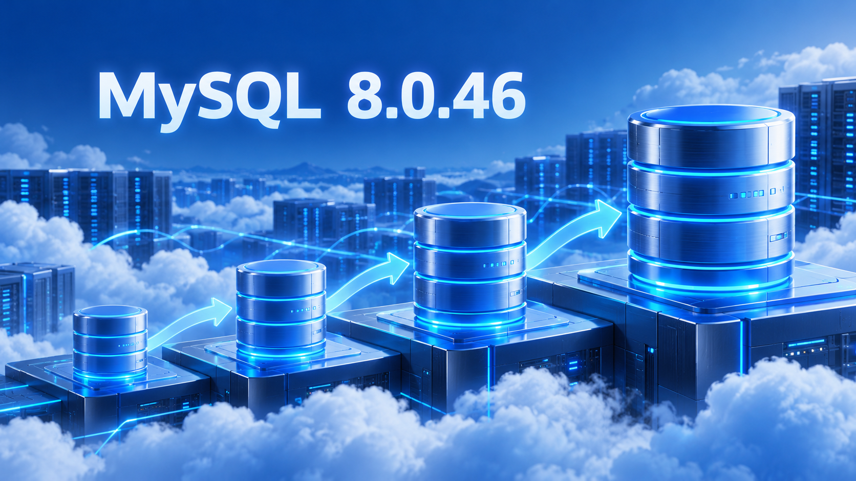 数据库版本阶梯上升并标注MySQL 8.0.46的示意图